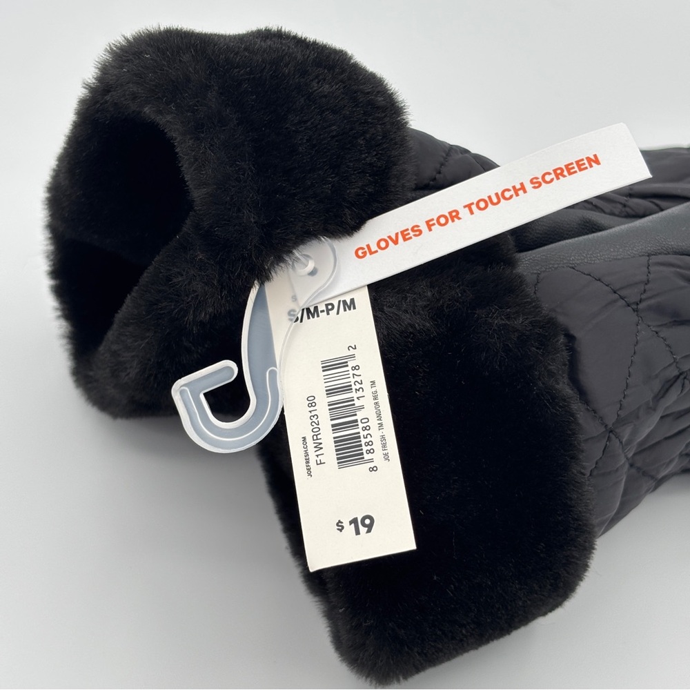 Joe Fresh Women’s Black Quilted Gloves with Faux Fur Trim size Small- Medium - Picture 8 of 12